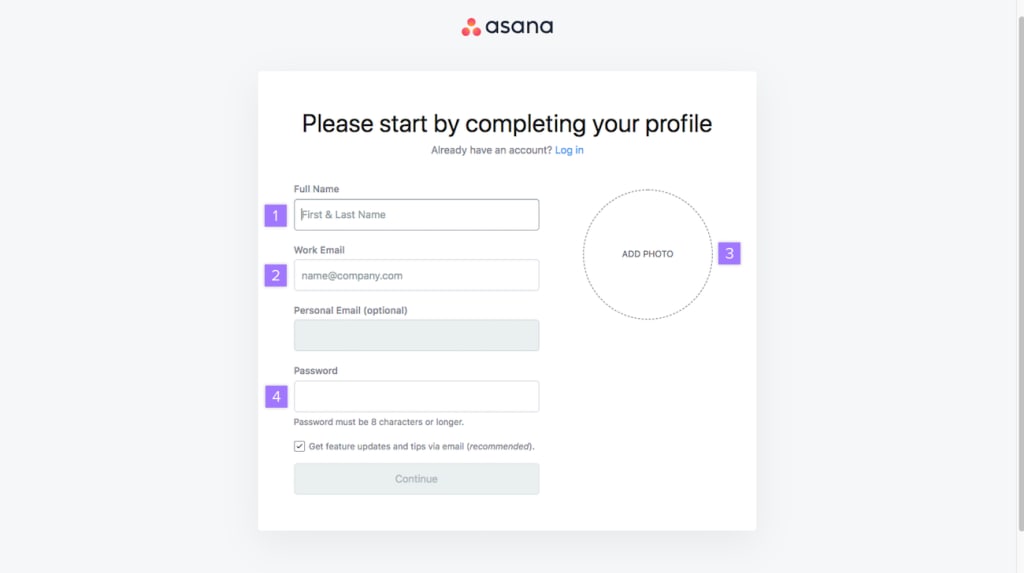 Asana Sign Up Page